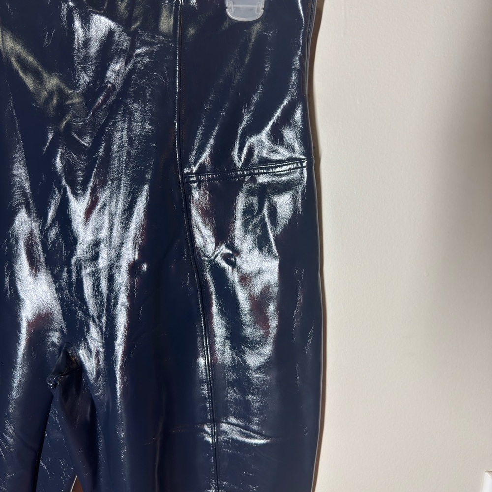 SPANX Faux Patent Leather Leggings Navy Blue Liquid Gloss Pants Classic Sz. 1X - Picture 3 of 5
